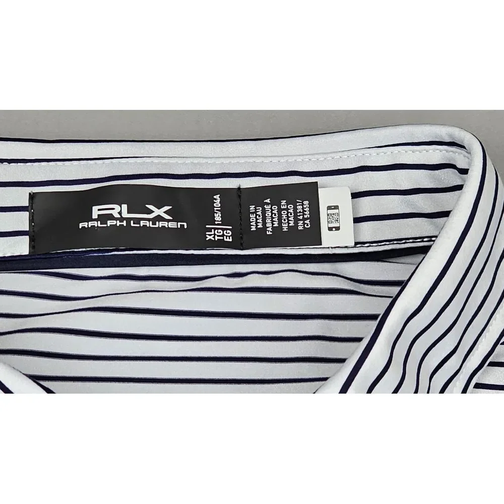 RLX Ralph Lauren Polo Shirt Mens XL. Shadow Glen GC White‎ Black Striped.